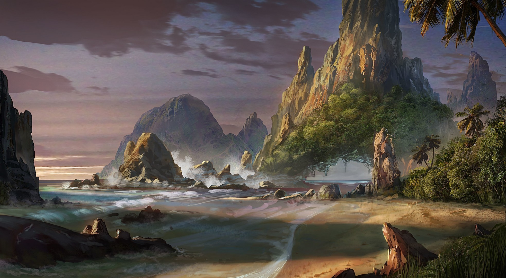 fantasy world beach art landscape rock