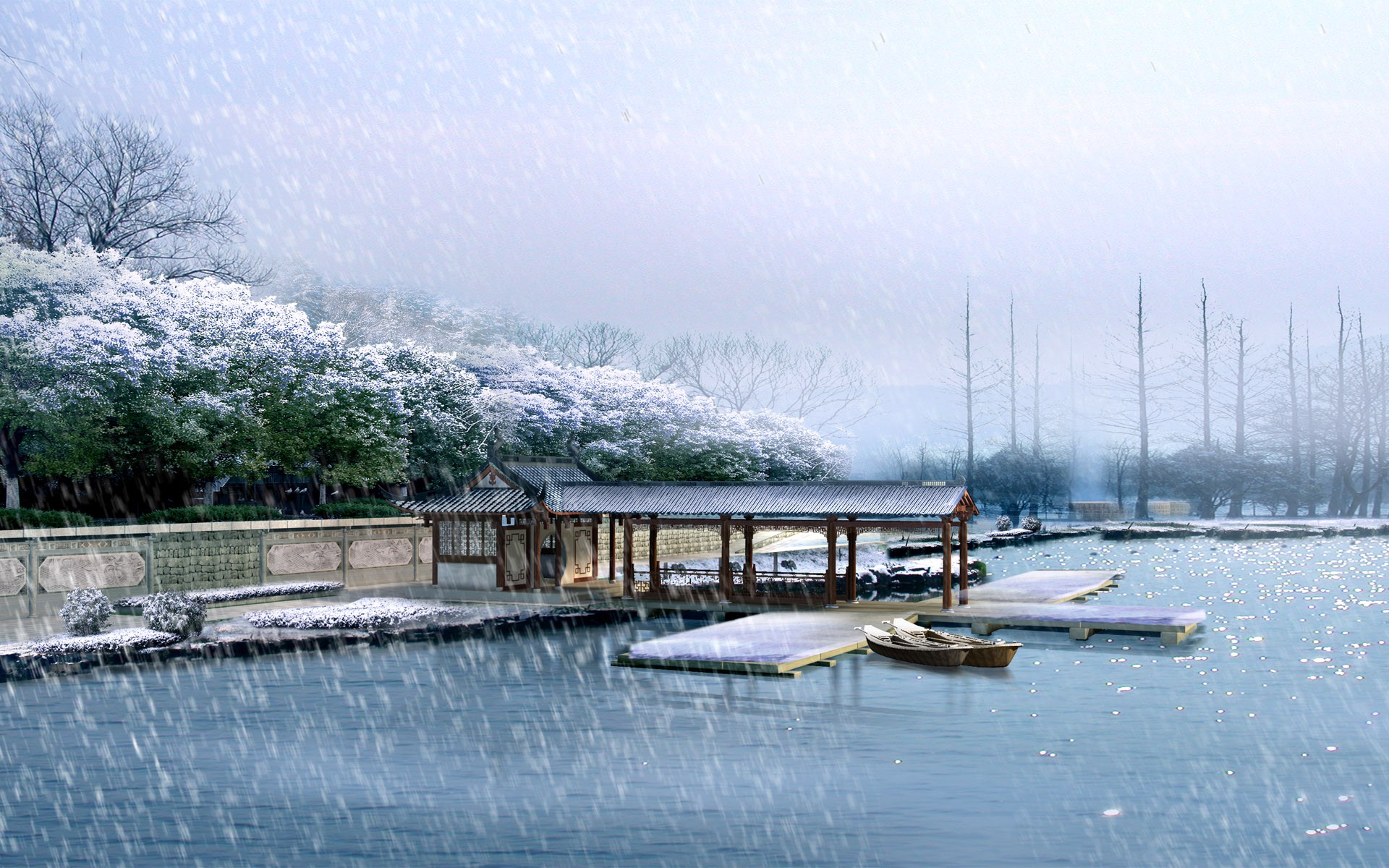 río muelle nieve