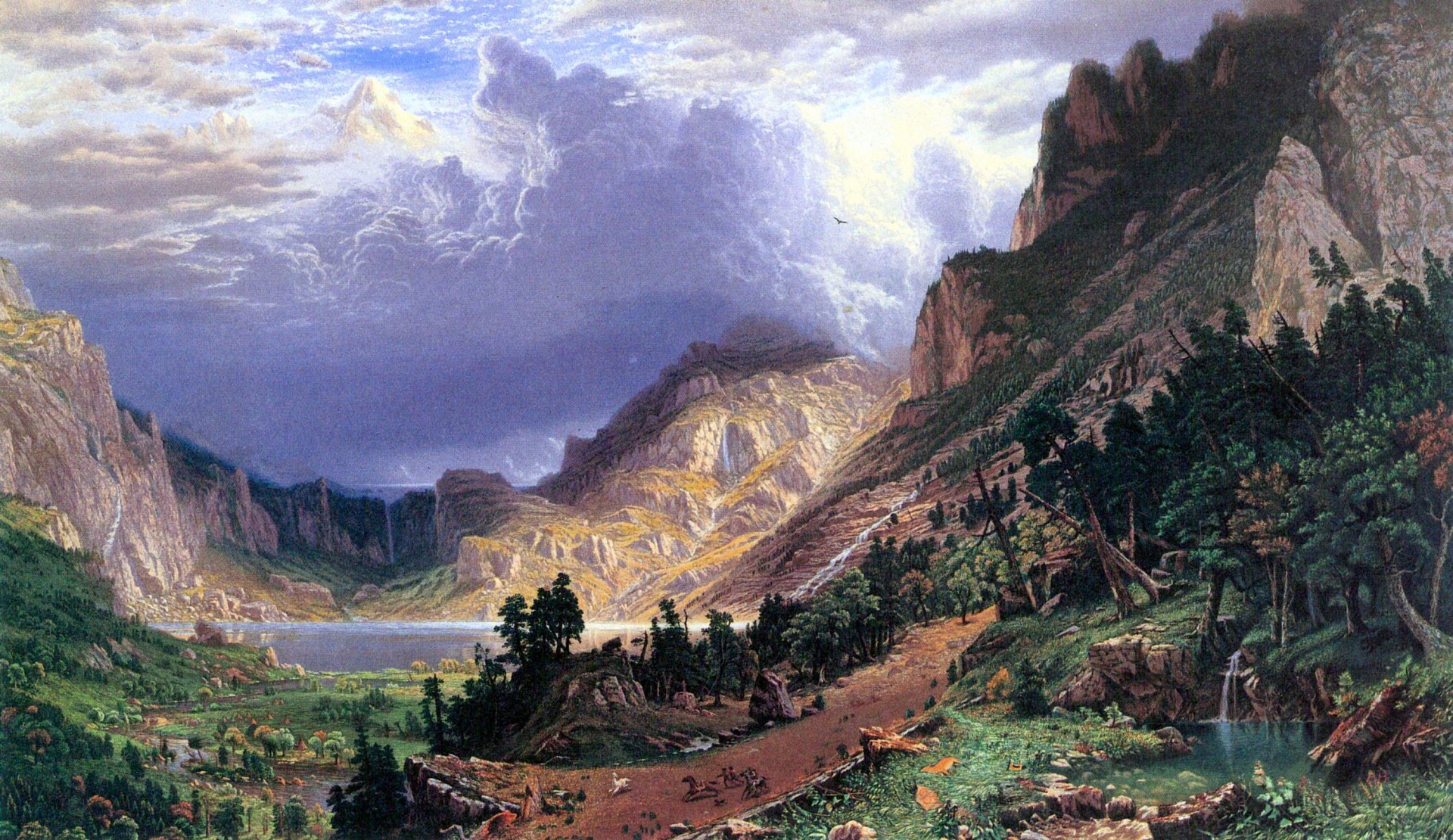 pintura montañas paisaje artista montañas rocosas tormenta realismo americano