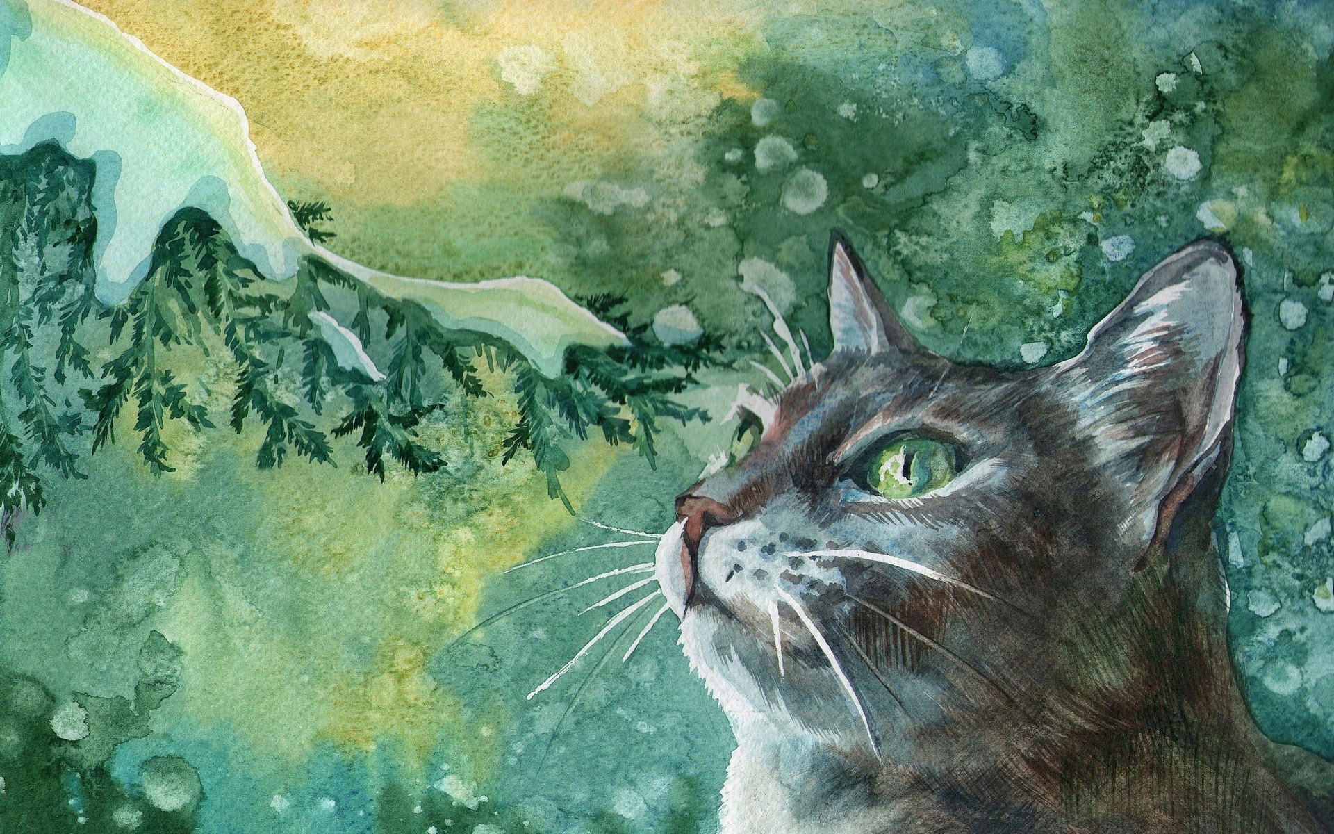 arte pintura ojos verdes gato