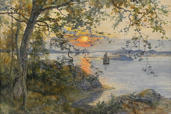 Dibujo de Anna gardell-Erickson velero al atardecer