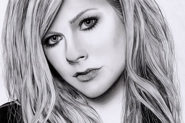 Avril lavigne on canvas, executed in pencil