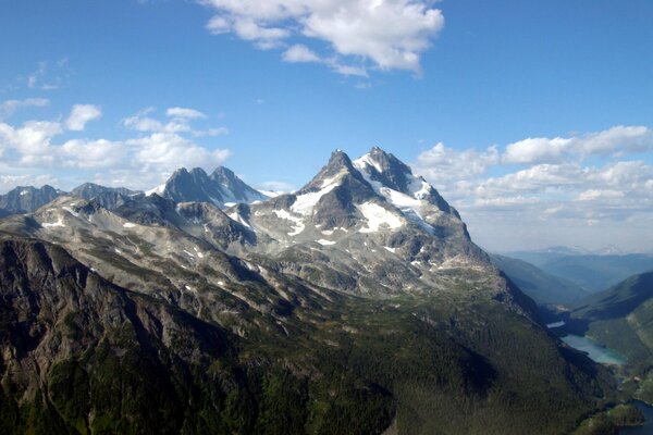 Landscape. snowy mountains and lake