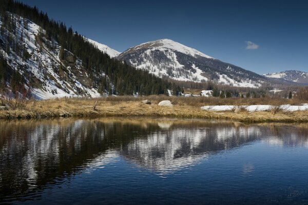 Reflet des montagnes dans l eau du lac