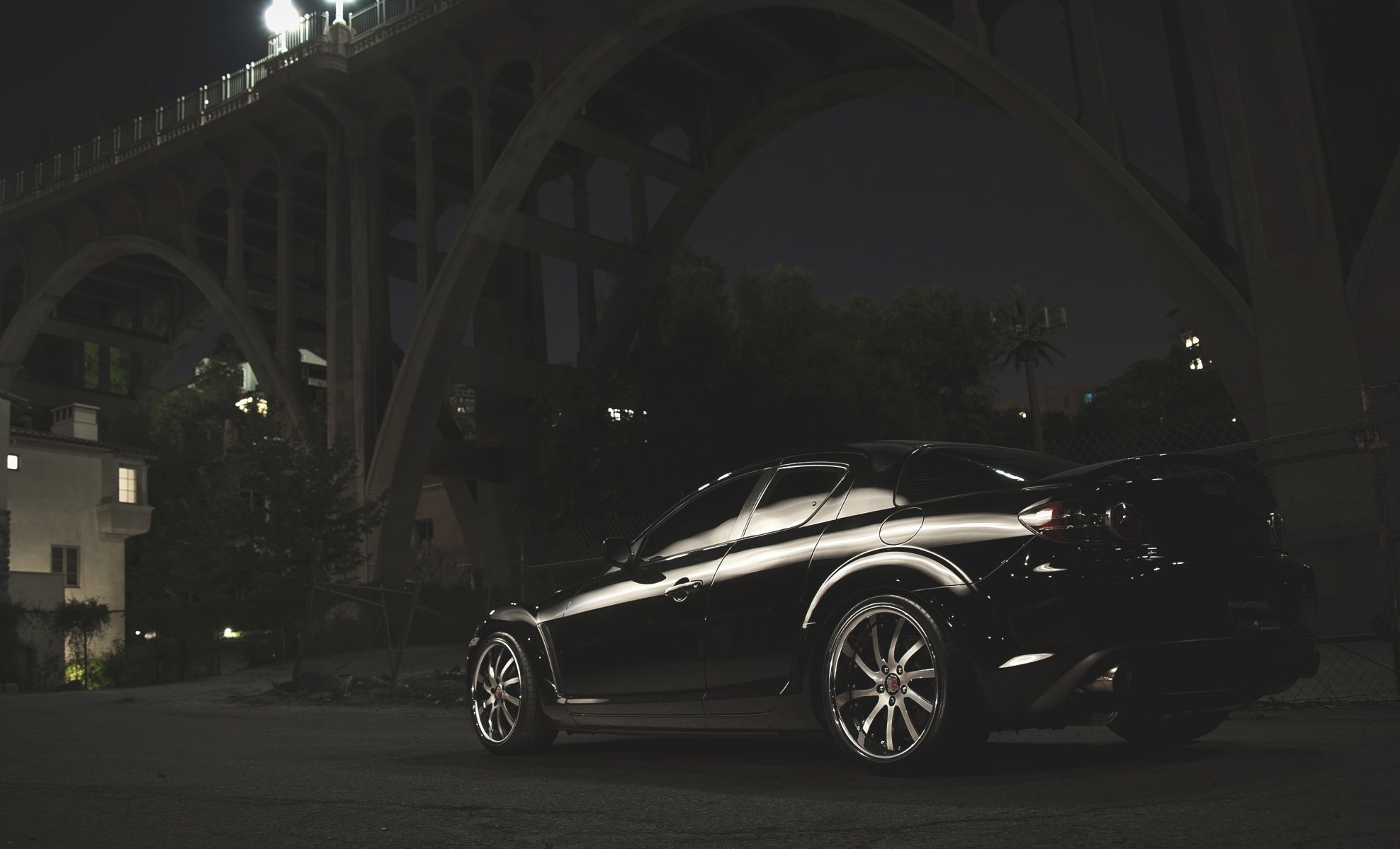 mazda rx-8 rx8 black mazda bridge street night