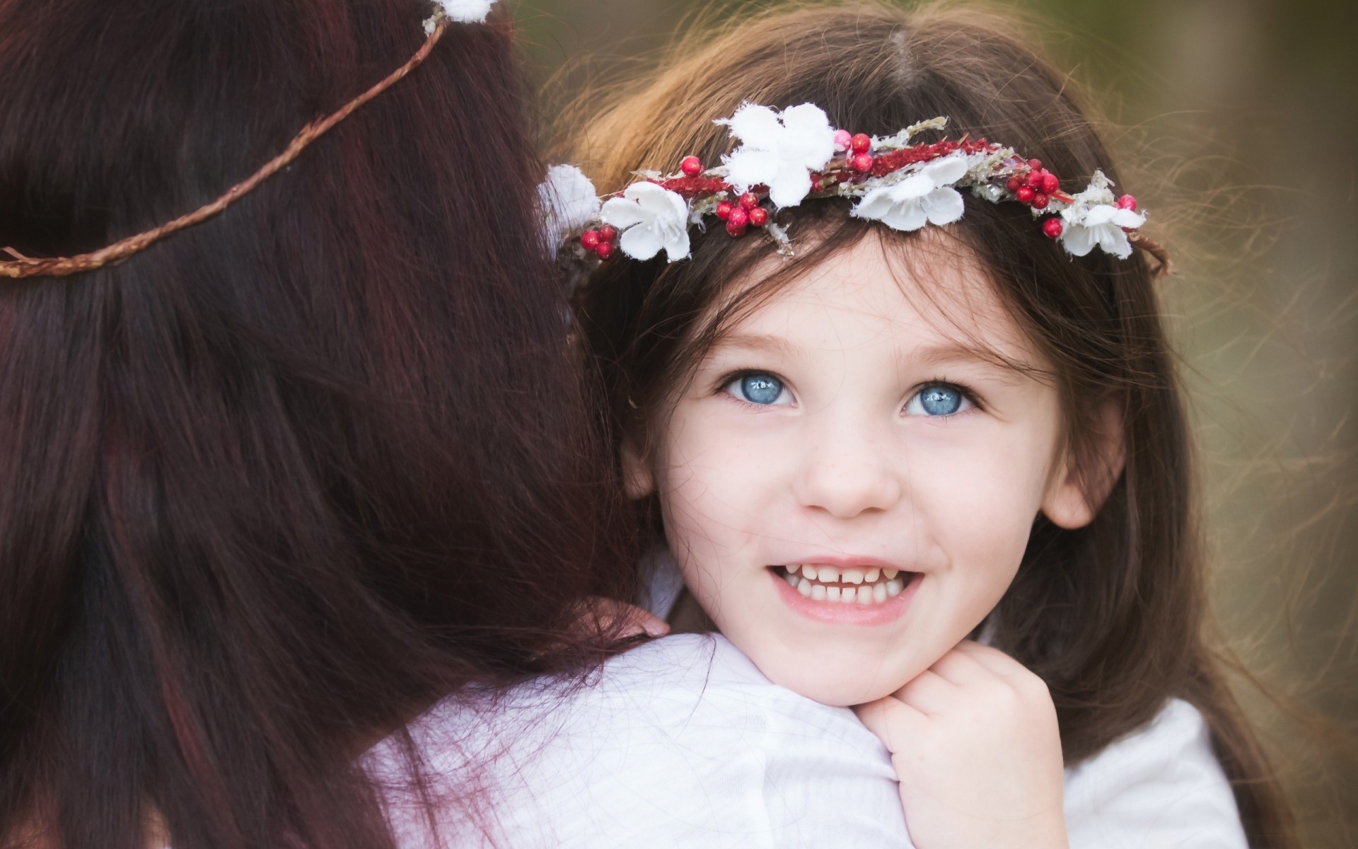 mother joy girl child flowers mood mom wreath crown