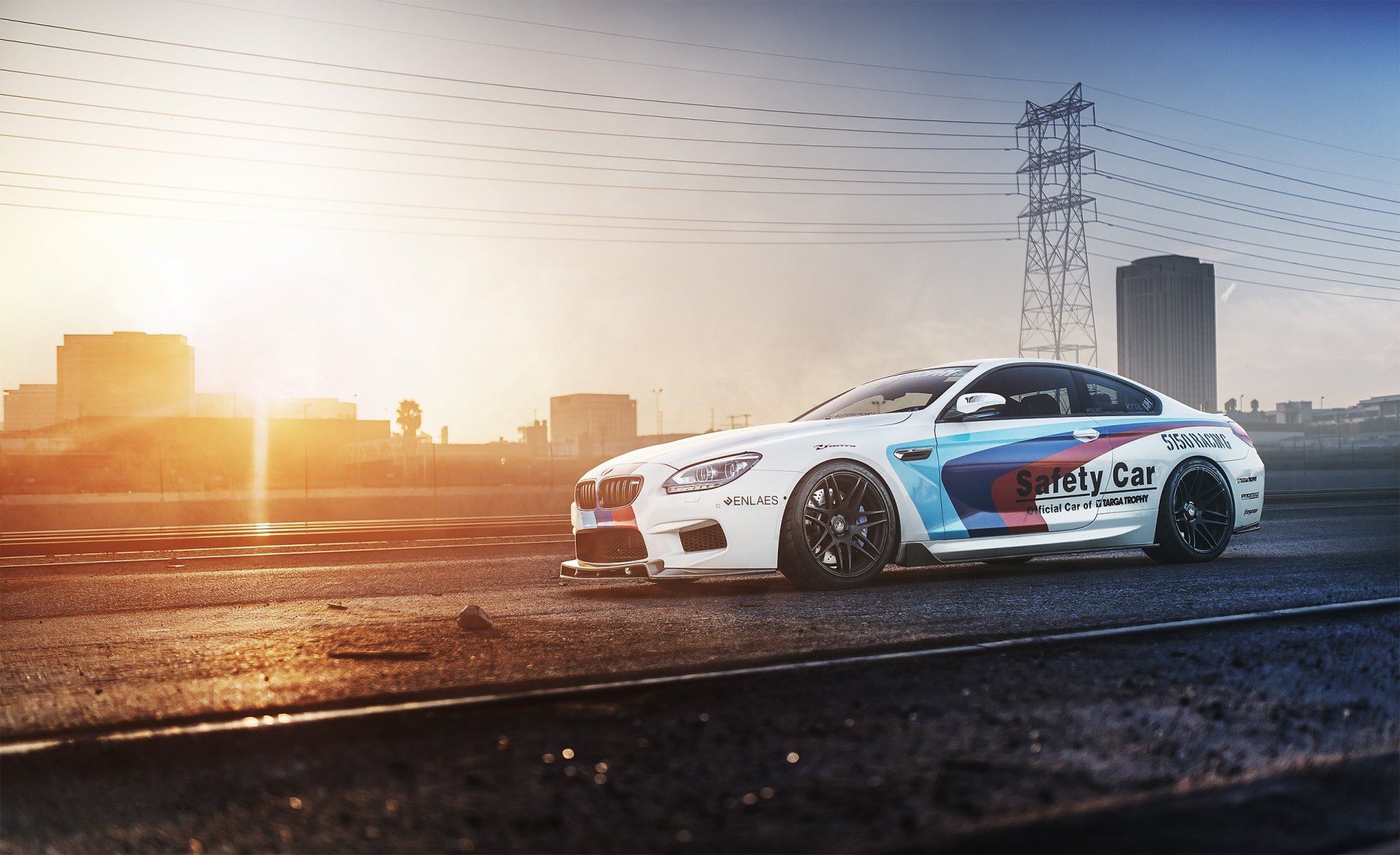 bmw m6 f13 white a side view railroad sunset