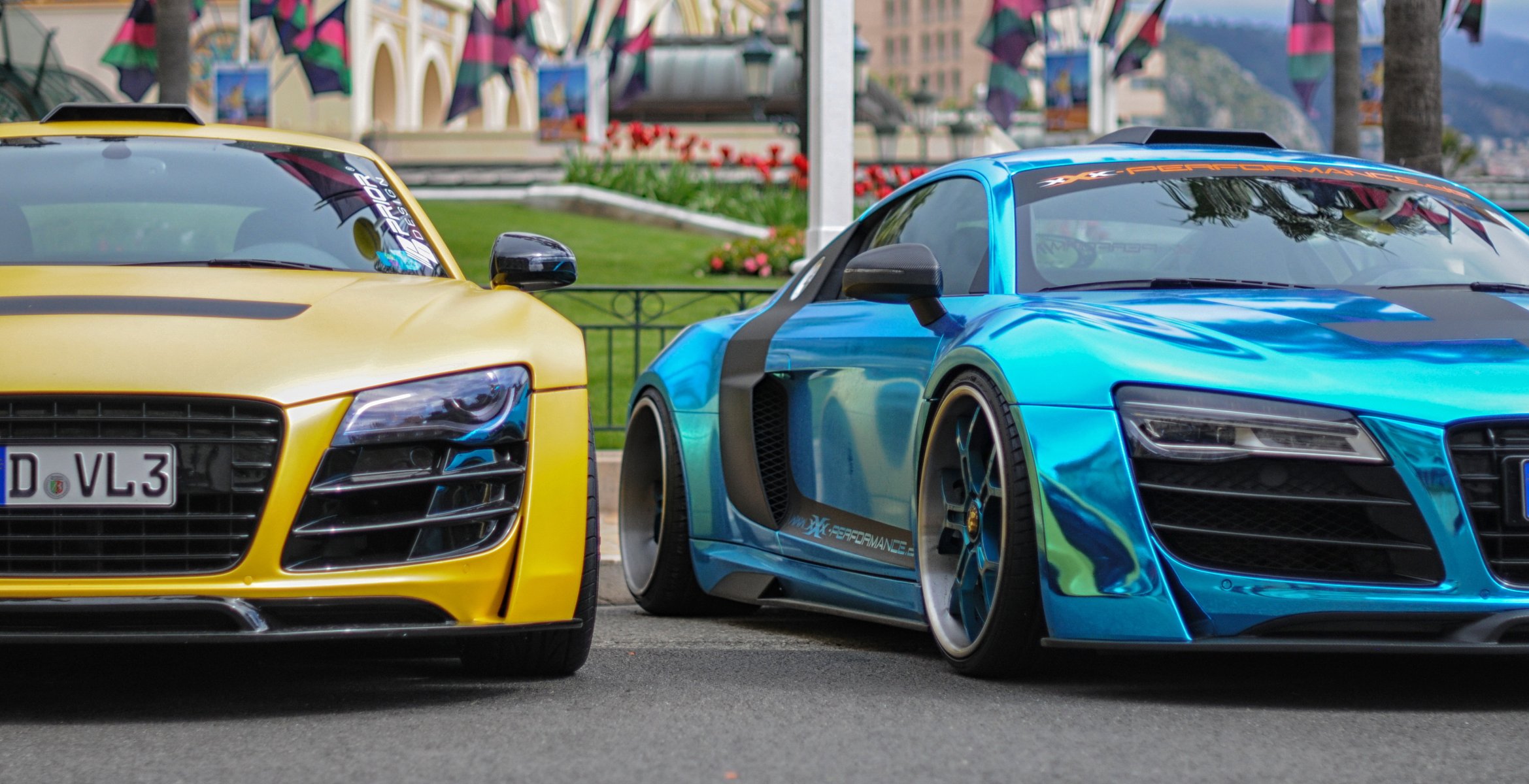 audi r8 monaco supersportwagen exklusiv einzigartig chromblau mattgelb