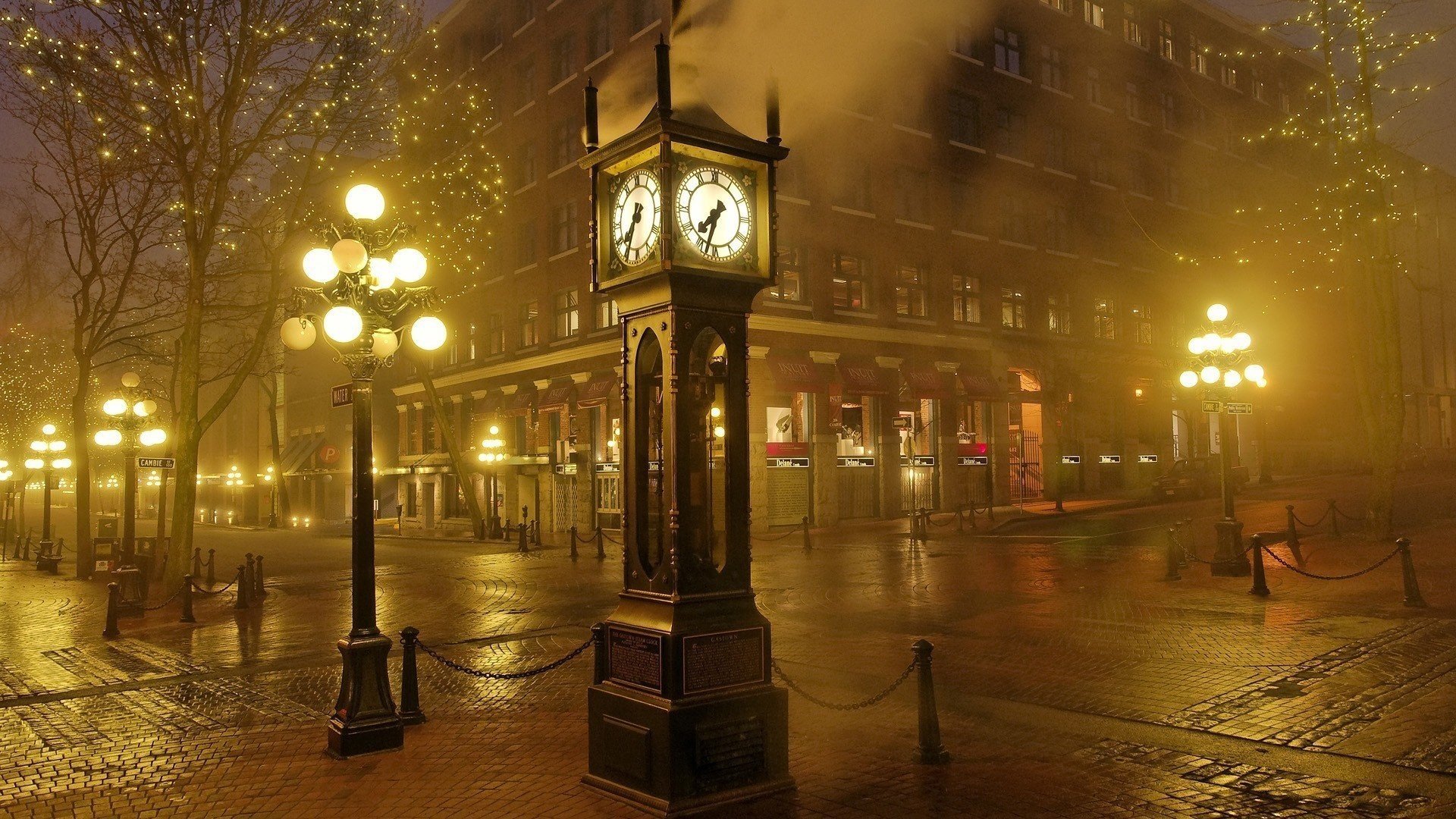 città lanterne via luce sera orologio