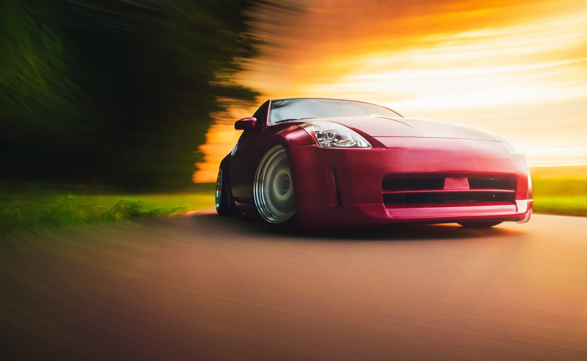 nissan 350z rojo posición nissan rojo delante en movimiento