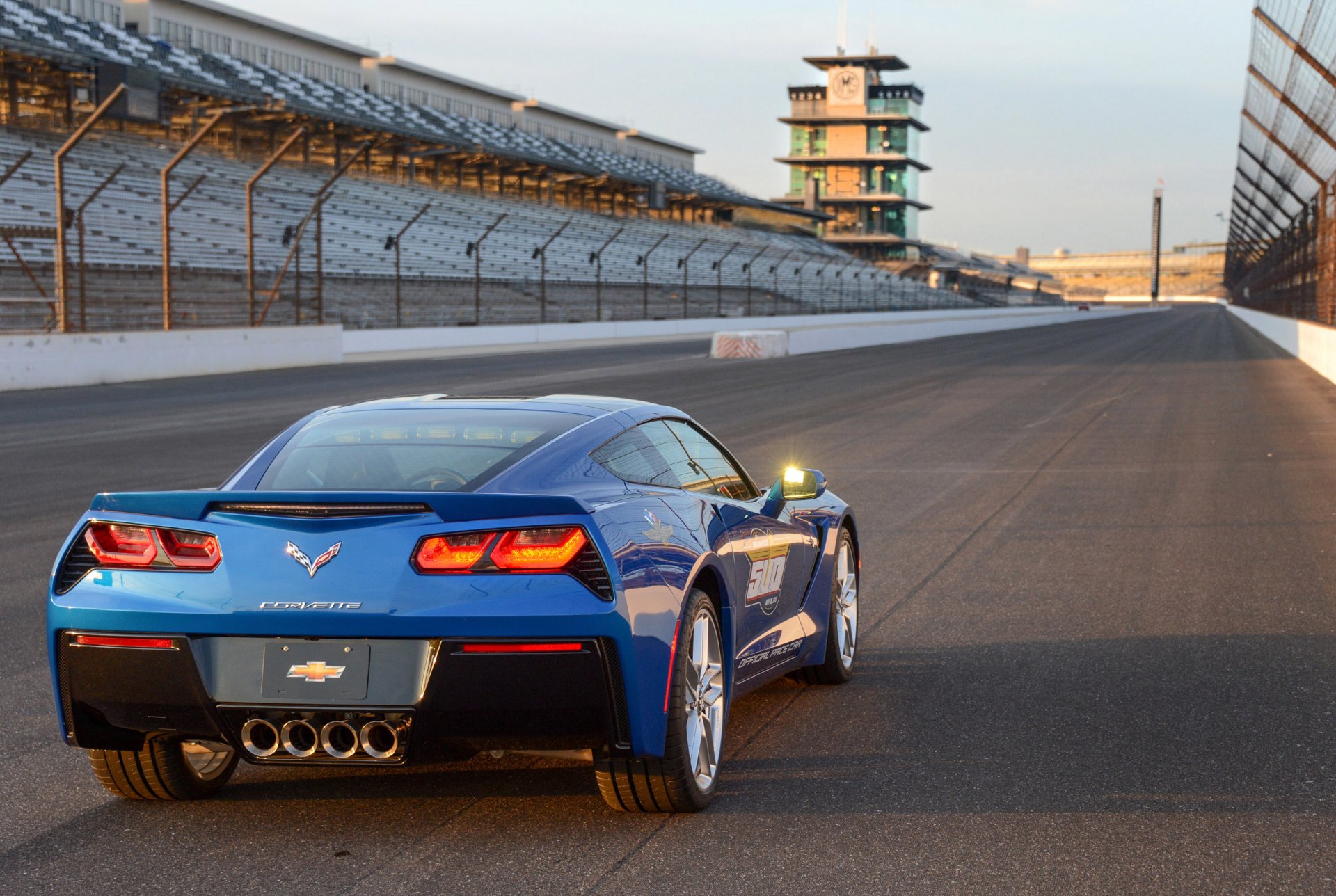 chevrolet corvette stingray c7 indy 500 pace coche trasero chevrolet azul seguridad del coche