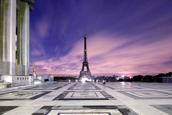 Lego tower the capital of France Paris on the background of sunset