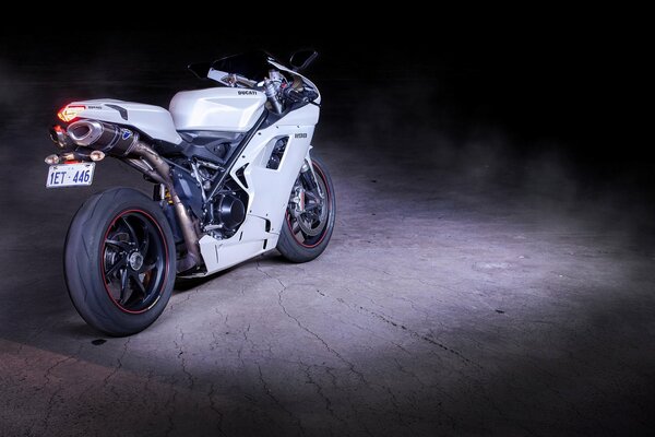 White Ducati supersport motorcycle