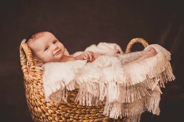 Petit enfant se trouve dans le panier