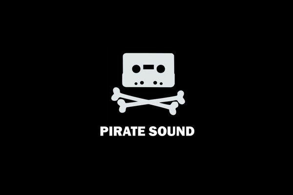 Música pirata. Emblema de la cinta de audio con los huesos