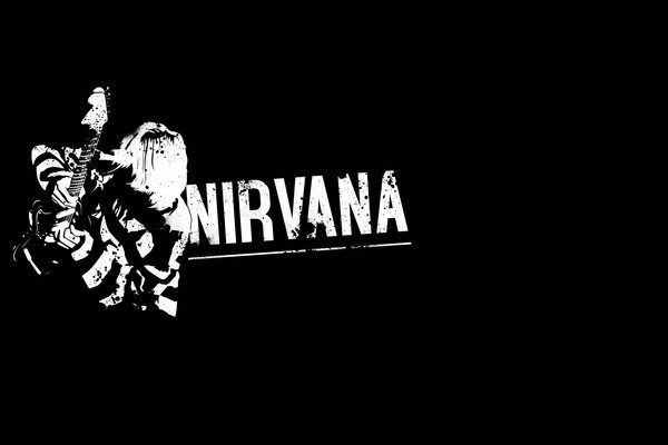 Kurt Cobain. Die Gitarre. Weiß auf Schwarz