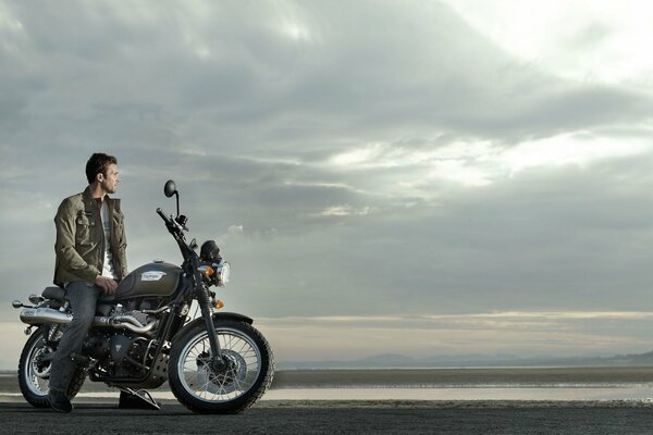 Loneliness motorcycle handsome man style