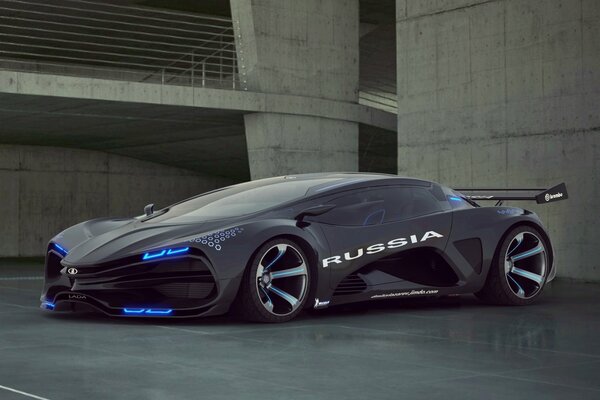 Russian supercar Lada Raven with luxury wheels and headlights