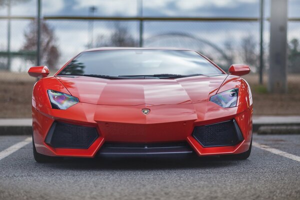 The car is a red Lamborghini