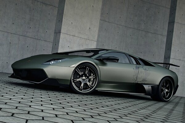 Lamborghini grigio sintonizzato, vista laterale