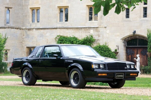 Black buick on the background of an old castle