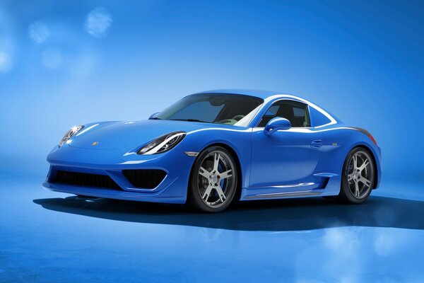 Blue Porsche Cayman on a blue background