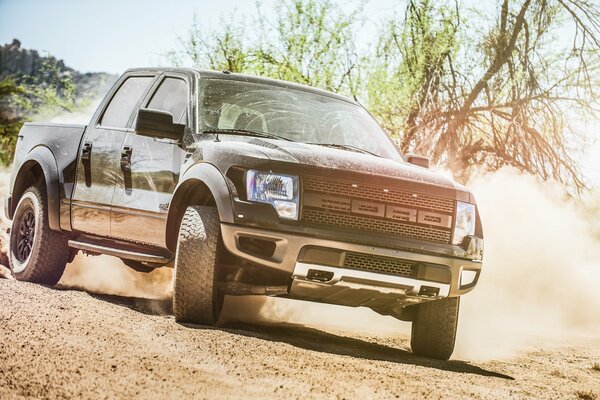 Samochód pickup Ford Charles w poślizgu na pustyni