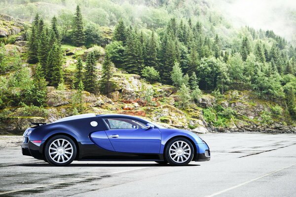 Foto de un coche de carreras en la naturaleza