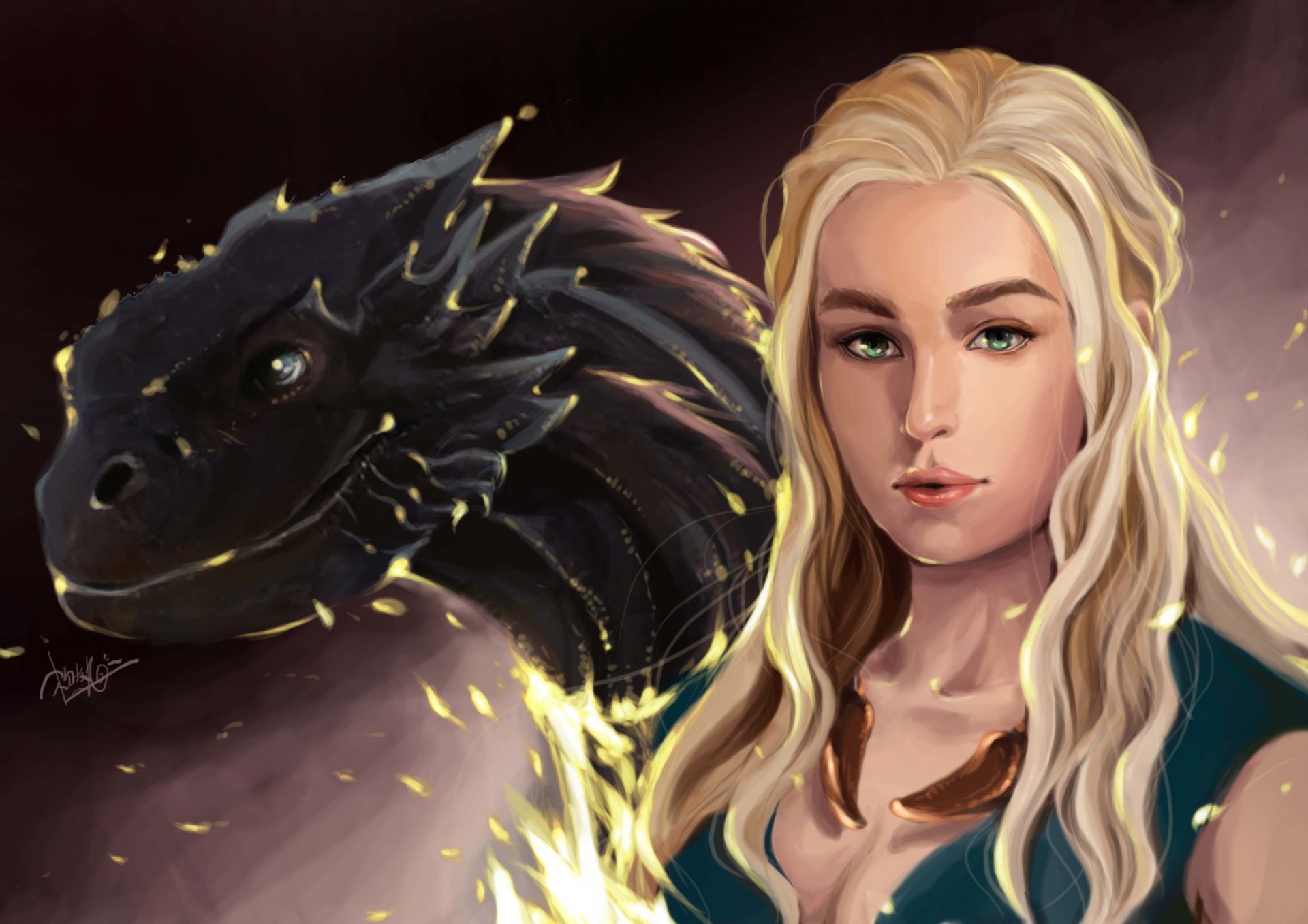 arte viso capelli vista daenerys targaryen drago game of thrones occhi verdi