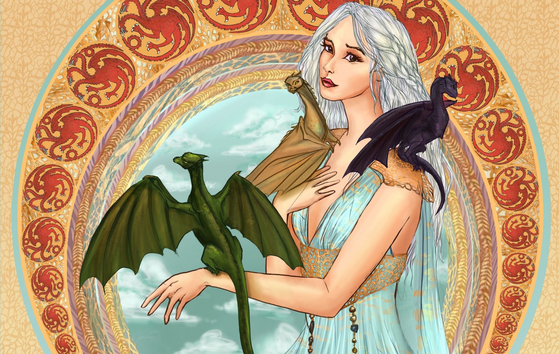 cara pintura daenerys targaryen vista juego de tronos decoración vestir azul