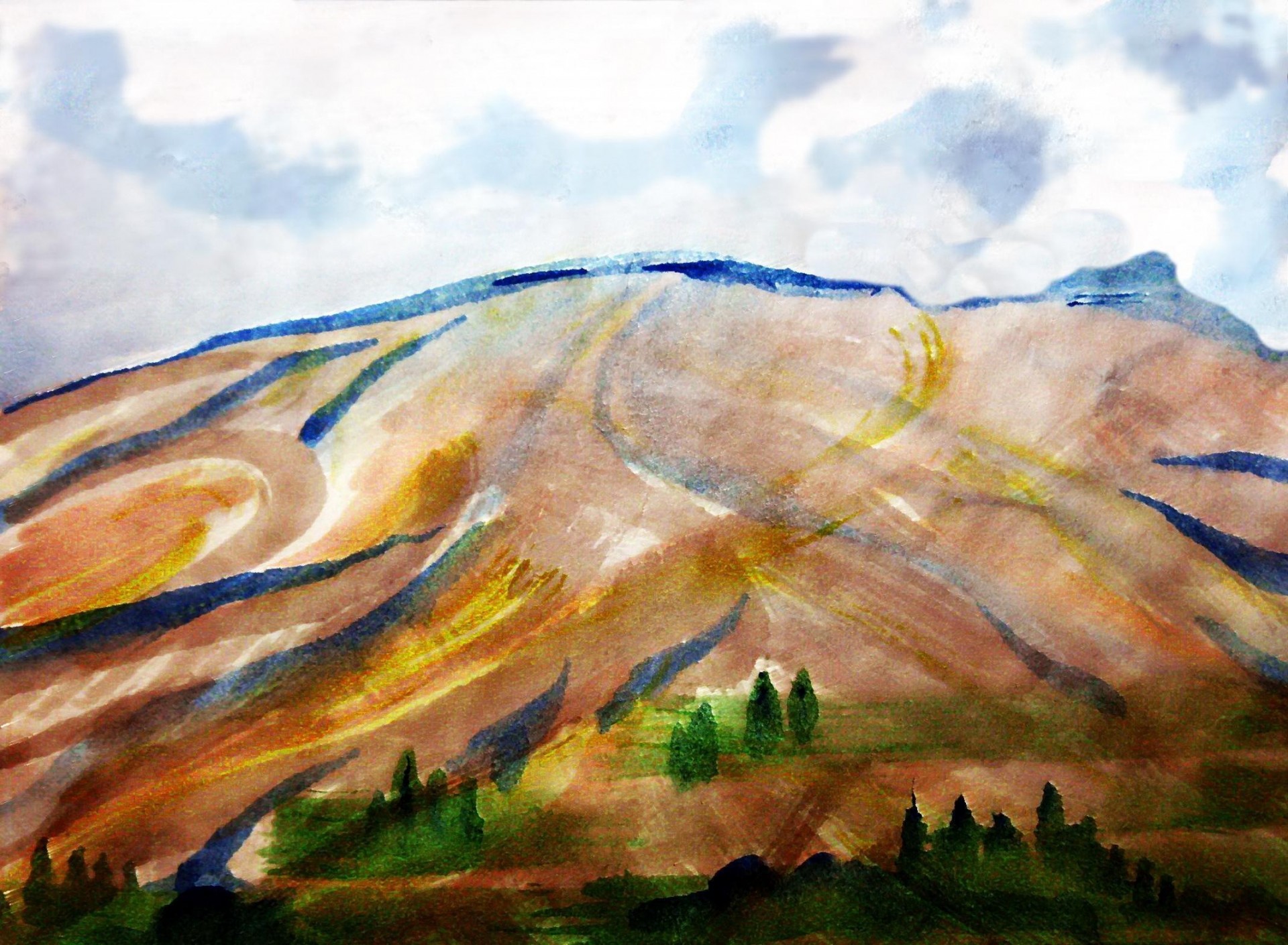 nuages montagnes paysage dessin