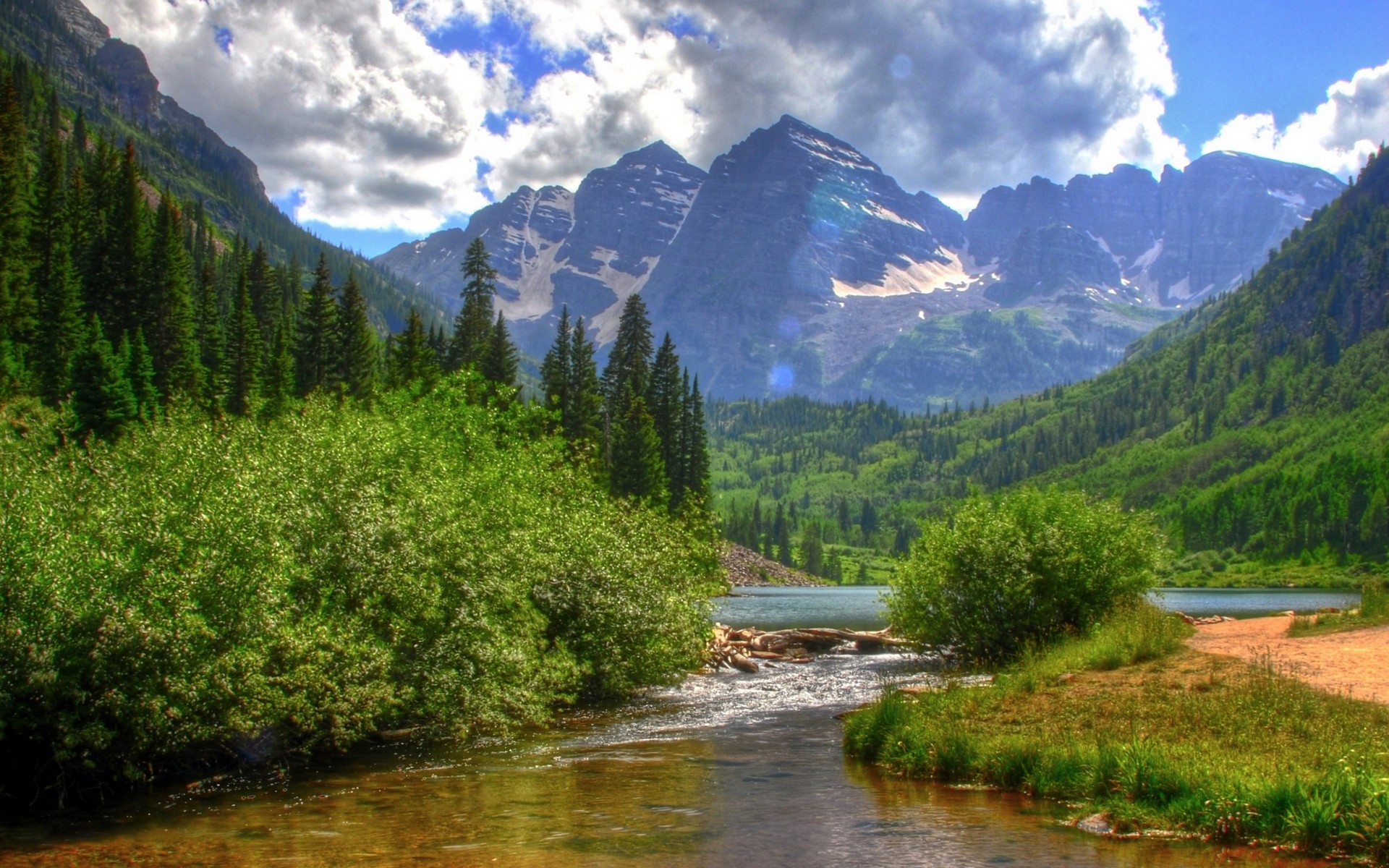 montagnes rivière été ciel forêt