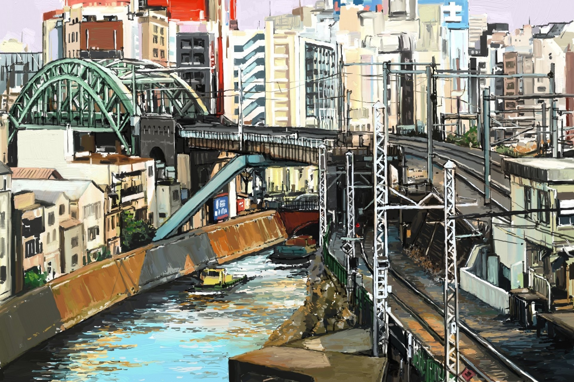 hitub52 tokio fluss brücke stadt kunst eisenbahn