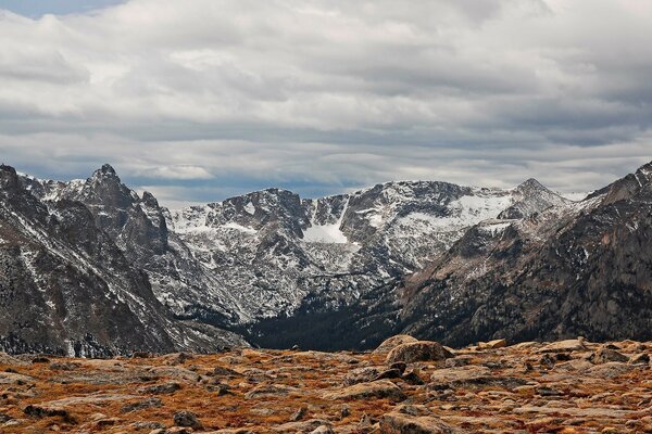 Autumn in the snow-covered mountains