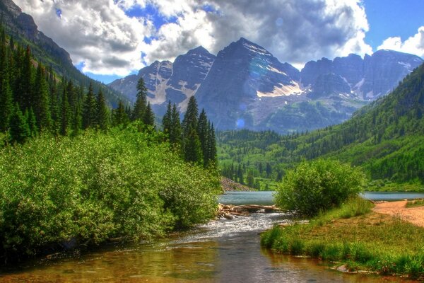 Mountain landscape: river and forest