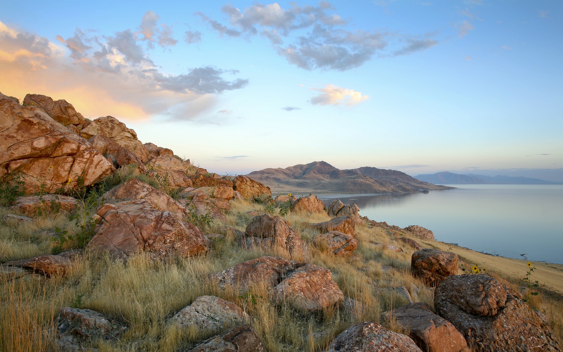 lake beach stones sky utah water