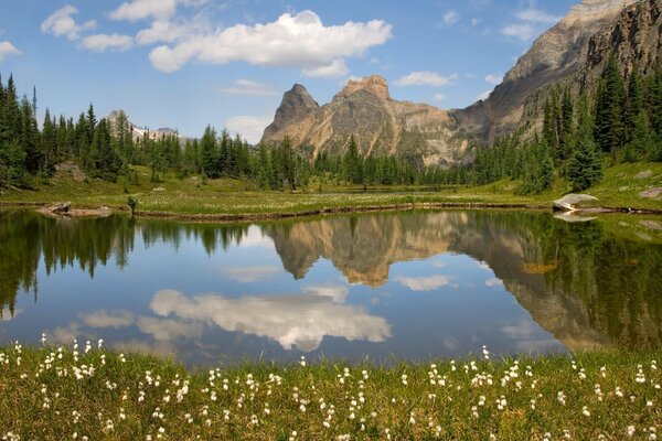 A lake in a mountain valley. landscape