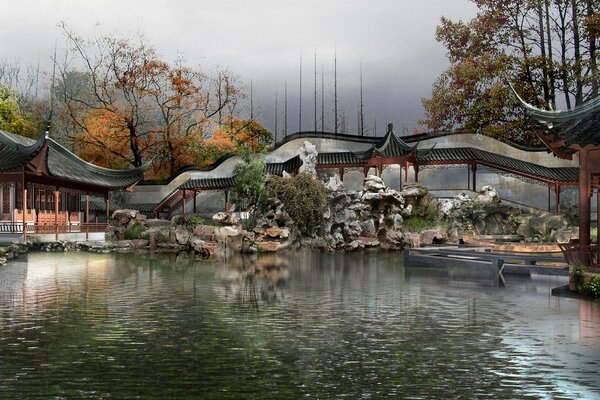 Calme paisible dans un village chinois