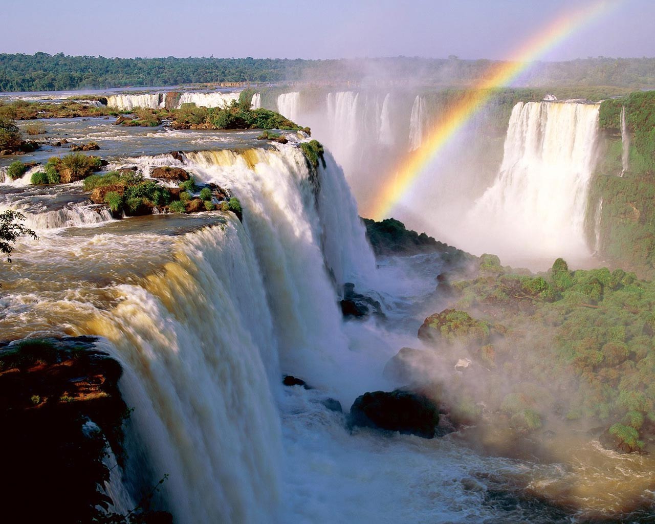 waterfall rainbow pairs nature