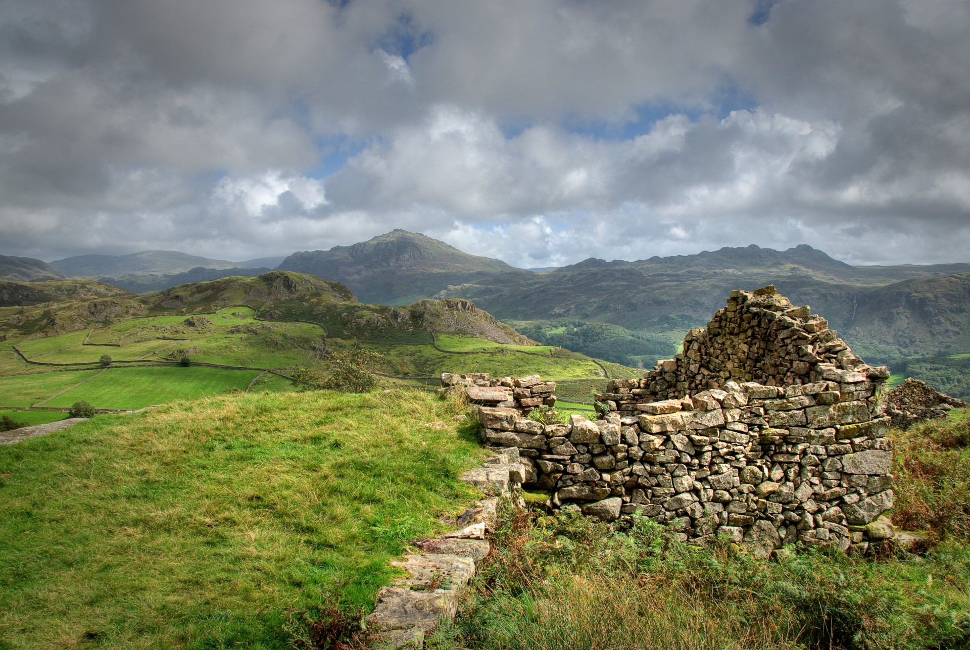 grass scotland mountain clouds stone