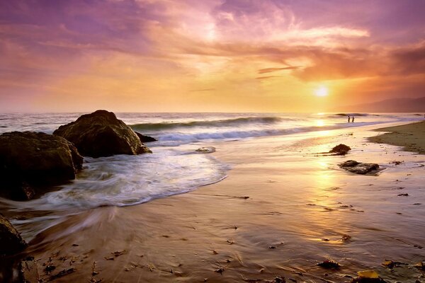 Sonnenuntergang Steine Wasser Meer