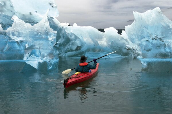 Boat descent on the background of ice