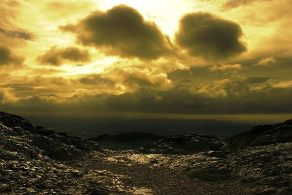 Sunrise at sea with big clouds