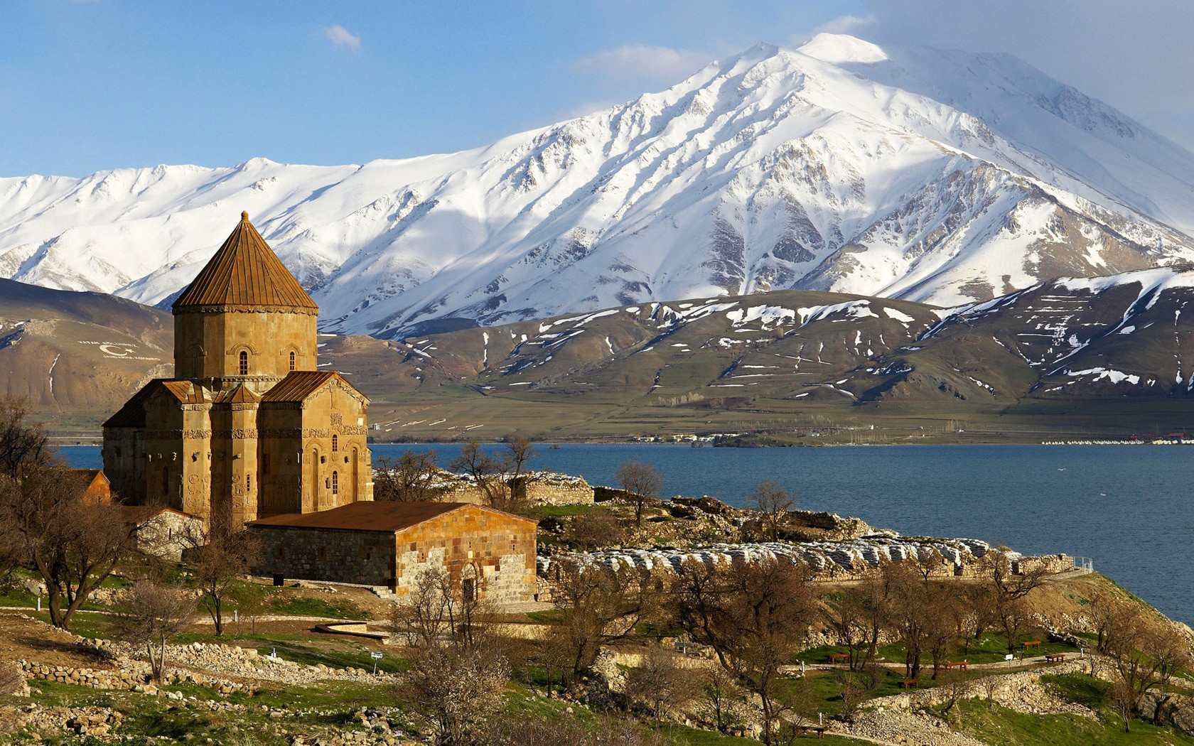 turkey kurdistan armenian church river hills snow