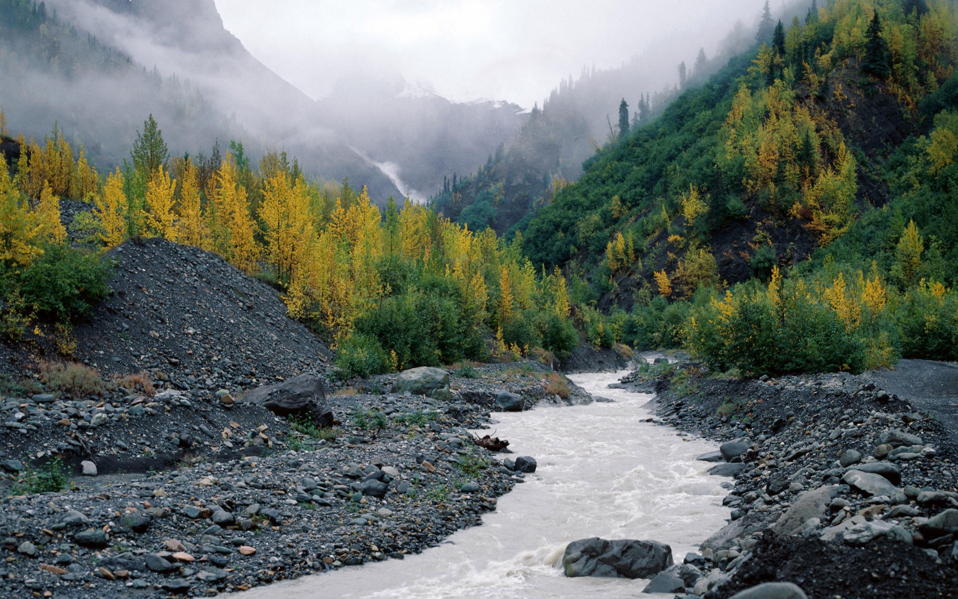 alaska río niebla