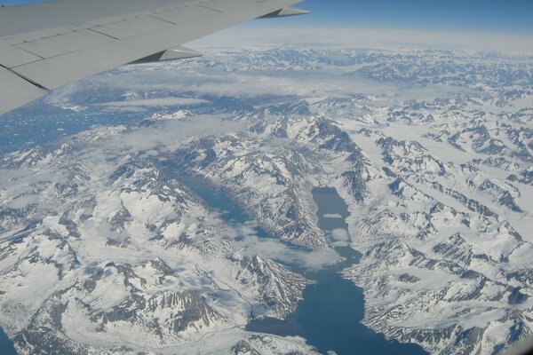 Bird s-eye view of snowy Greenland