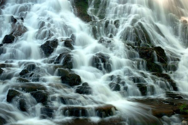 The flow of waterfalls over rocks