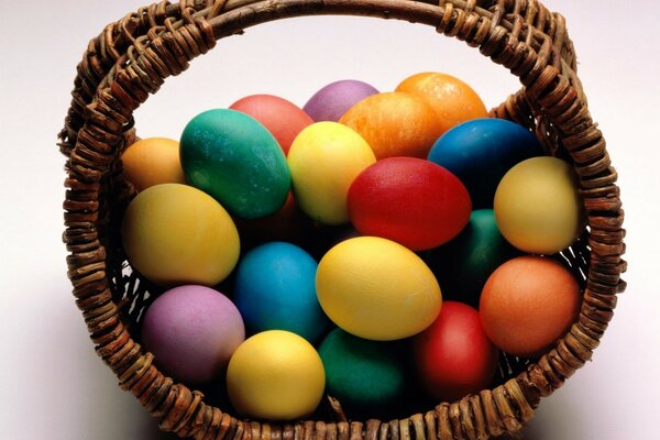 Panier avec des oeufs colorés pour les vacances