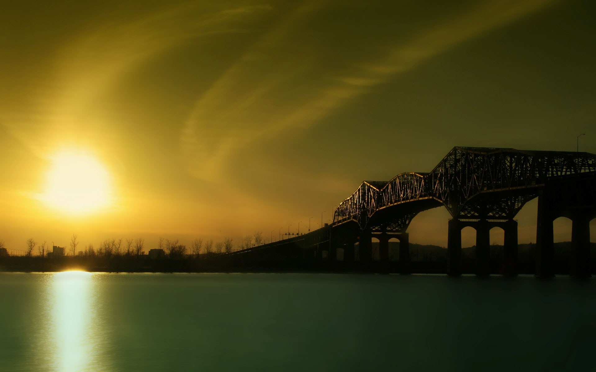 lever du soleil rivière pont