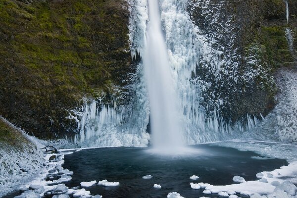 Beautiful winter ice waterfall